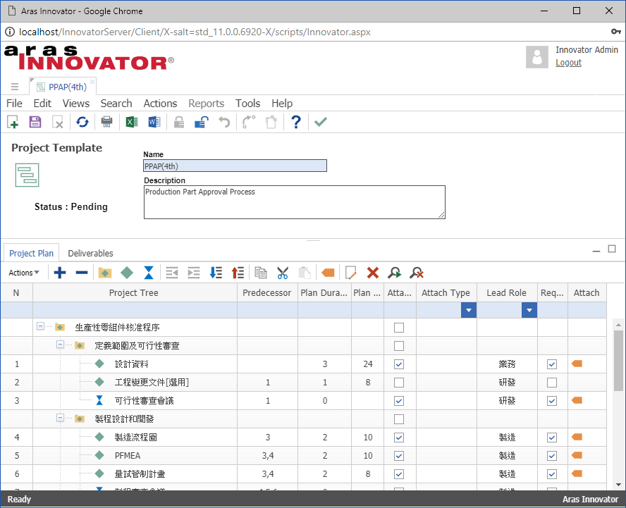 Aras Innovator-Project-Project Templates